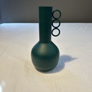 Boho Chic Powder-Coated Aluminum Vase, 9 x 4.5 inches, Unique Handles
